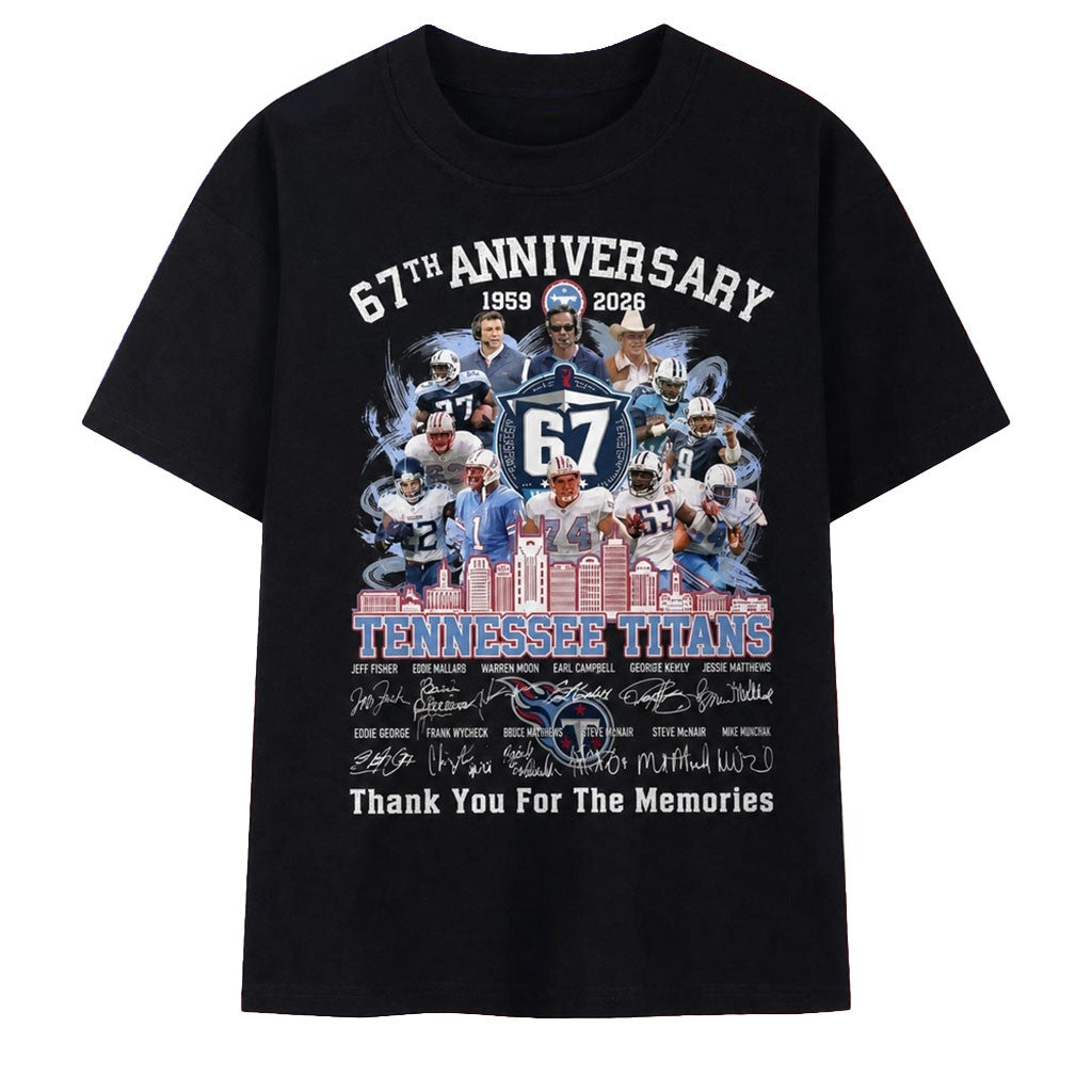 Tennessee Titans 67th Anniversary 1959 2026 Legends Signatures T-Shirt Titans Football Merch