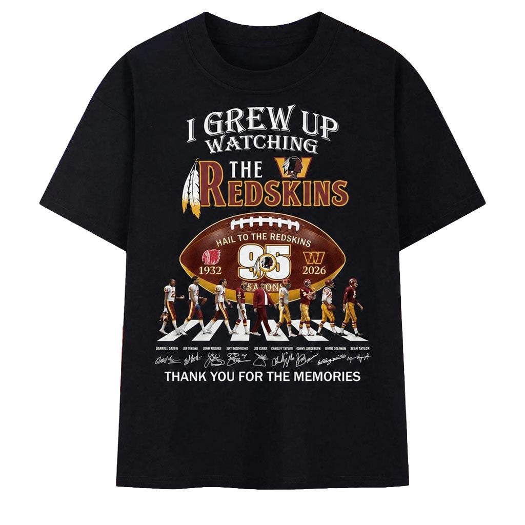 I Grew Up Watching The Redskins 95 Seasons 1932 2026 Memories Shirt Washington Commanders Merch