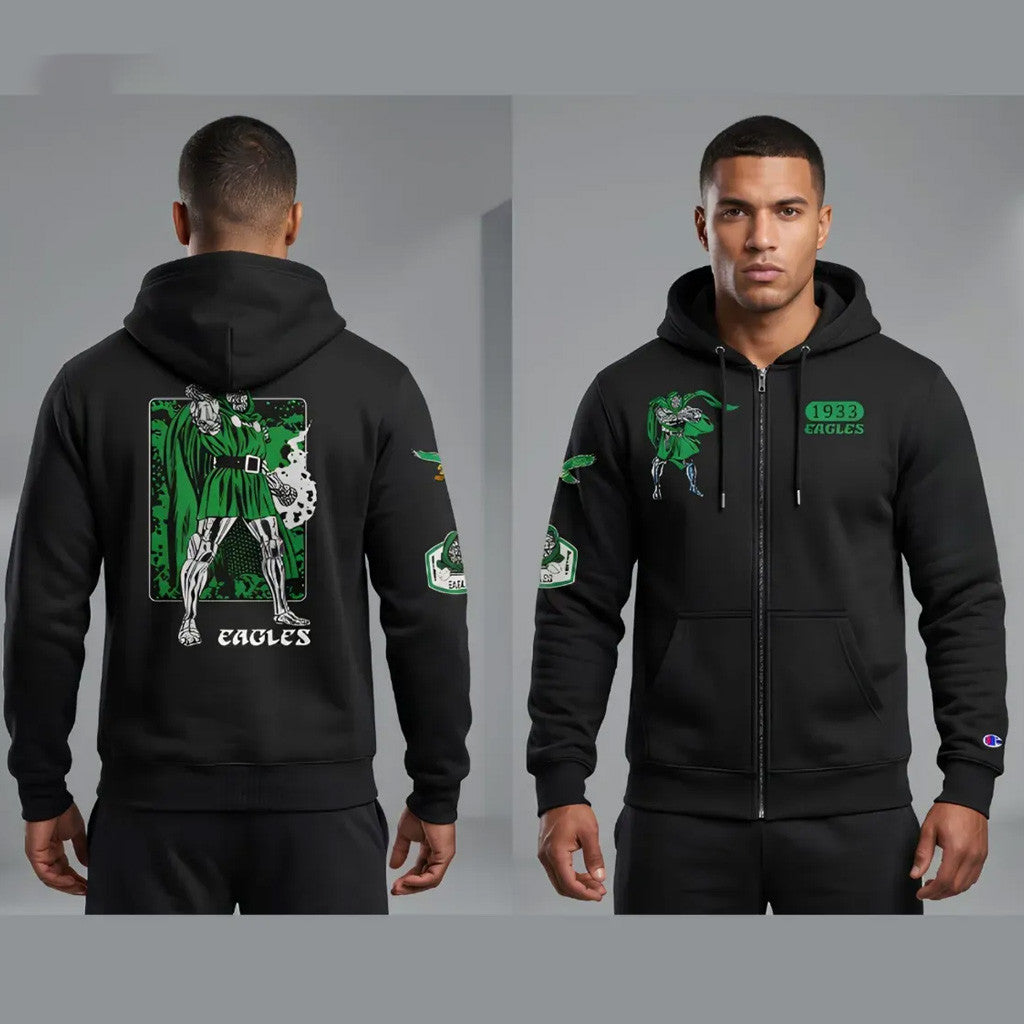 D X Champion Merch Doctor Doom Eagles 1933 Zip Hoodie Eagles D Collab Clothing Fan Gifts