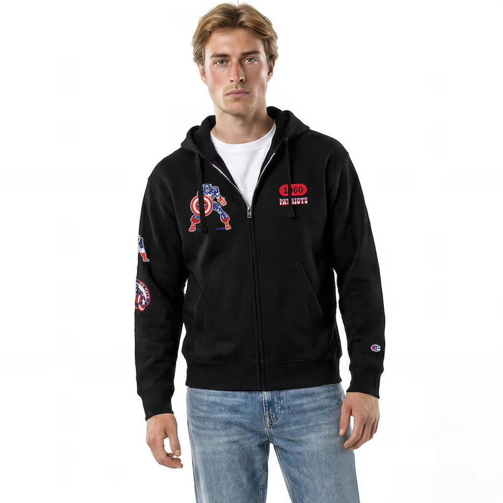 New England Patriots D X Champion Captain America All-Star Zip Hoodie Black NE Patriots Merch