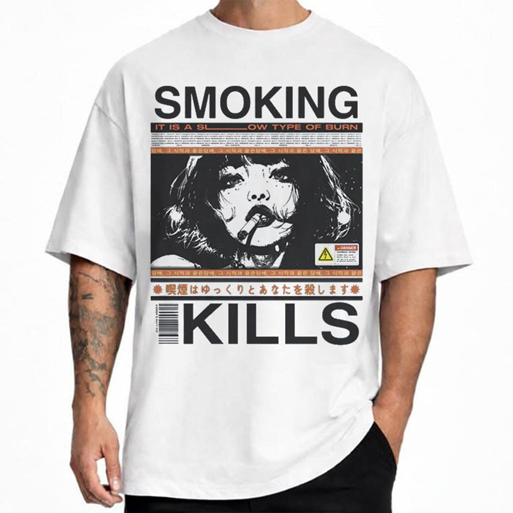 Smoking Kills Cigarette Manga Style Graphic Streetwear T-Shirt Gift Idea For Friends