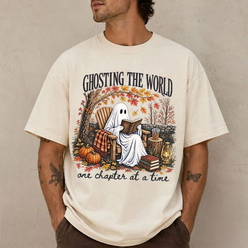 Halloween Ghosting The World One Chapter At A Time T-Shirt Trendy Ghost Reading Shirt Gifts