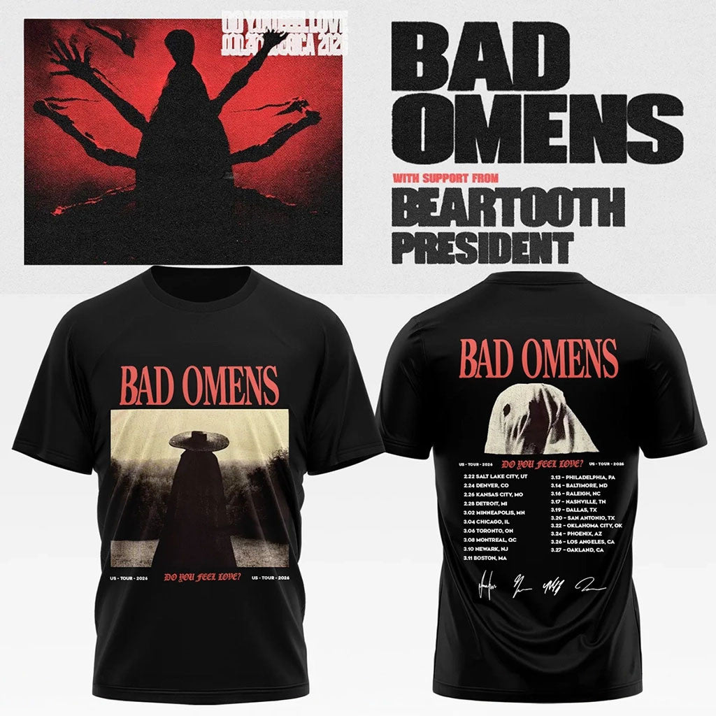 Bad Omens Merch 2026 Do You Feel Love Tour T-Shirt Rock Band Concert Tour Dates Tee Fan Gifts