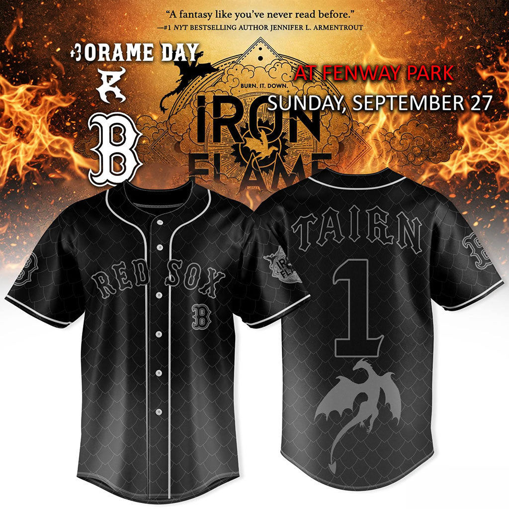 Boston Red Sox Iron Flame Theme Day Tairn #1 Fantasy Baseball Black Jersey Red Sox Merch