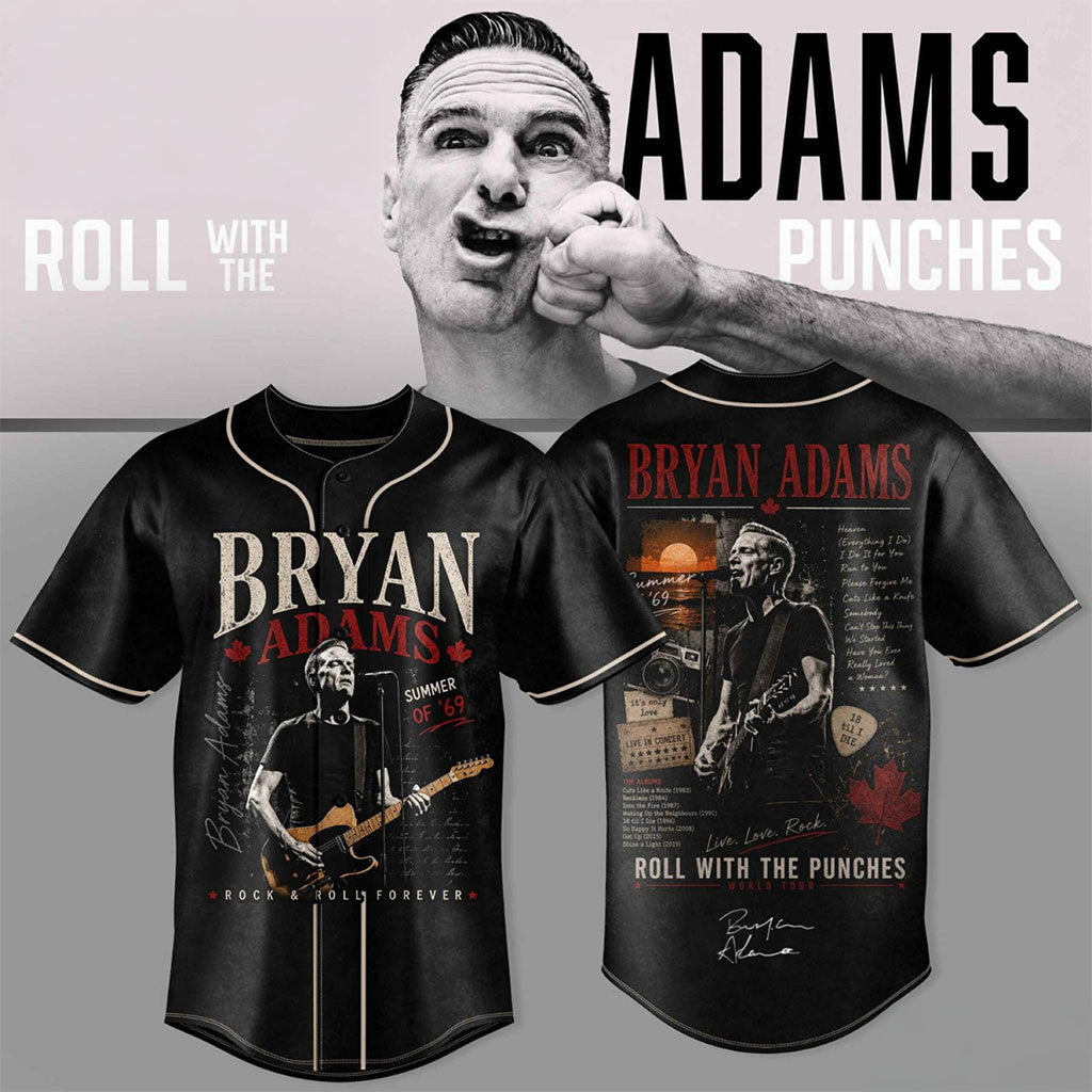 Bryan Adams Merch Roll With The Punches Tour 2026 Signature Collector Baseball Jersey Fan Gifts