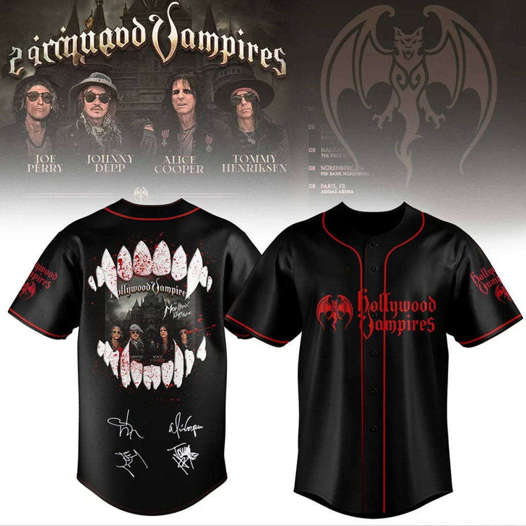 Hollywood Vampires Logo Graphic Baseball Jersey Hollywood Vampires Merch Classic Rock Fan Gifts
