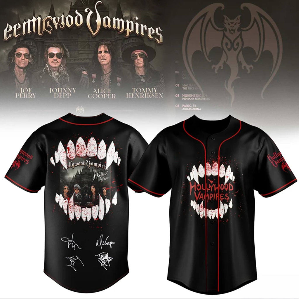 Hollywood Vampires Merch 2026 Vampire Teeth Graphic Baseball Jersey Rock Band Fan Gift