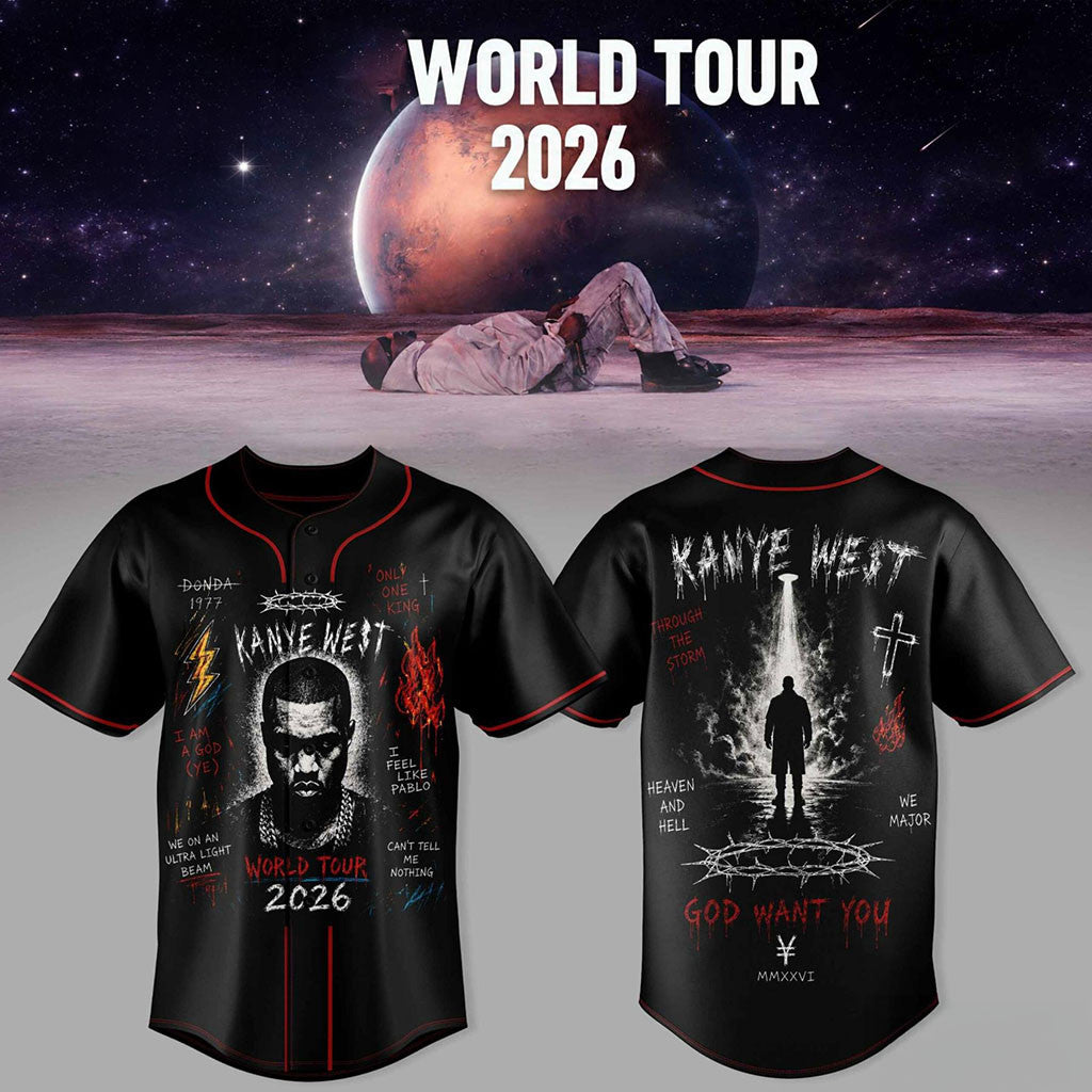 Kanye West World Tour 2026 God Want You Heaven And Hell Black Baseball Jersey Kanye West Merch
