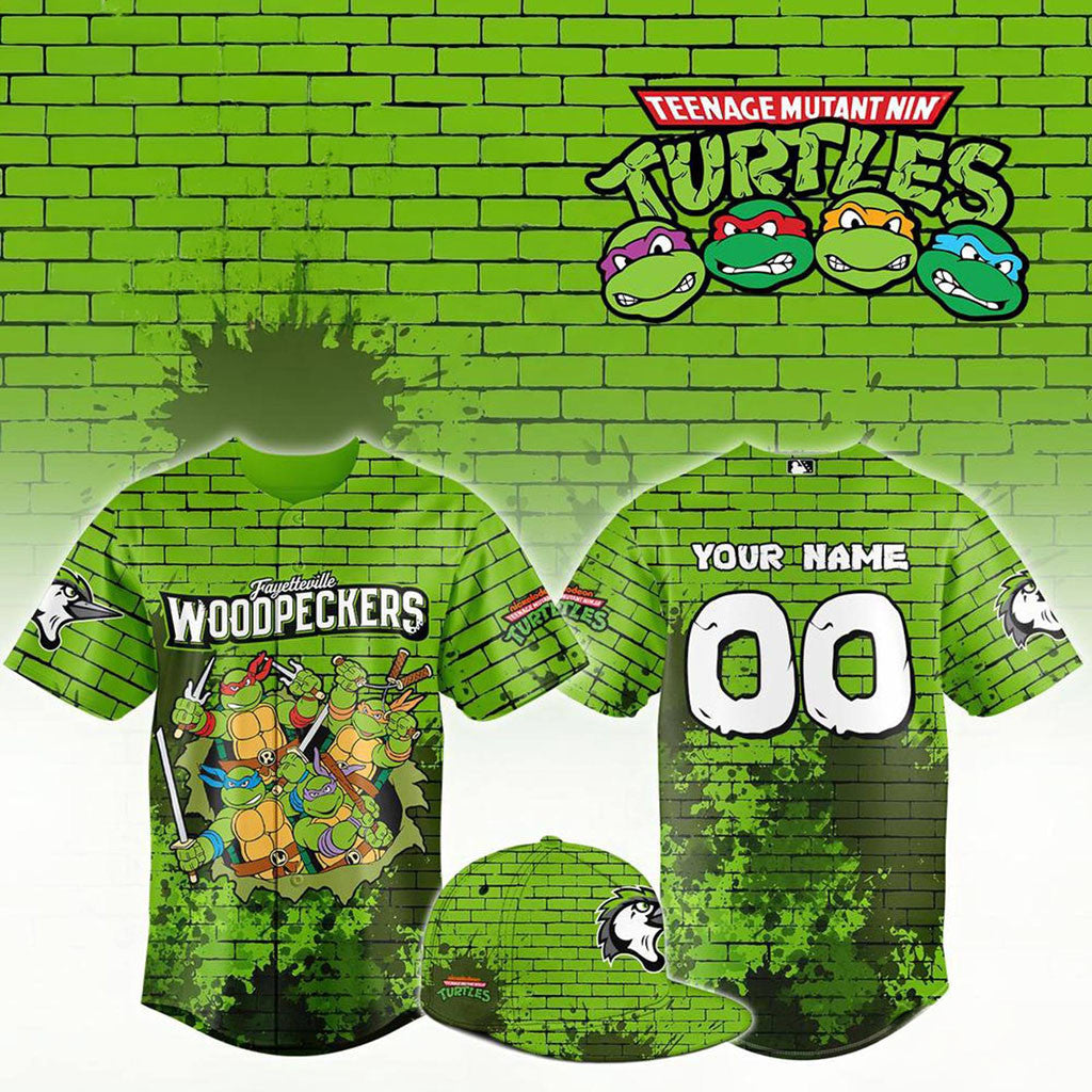 Custom Teenage Mutant Ninja Turtles X Fayetteville Woodpeckers Jersey Turtles Merch Him Gifts