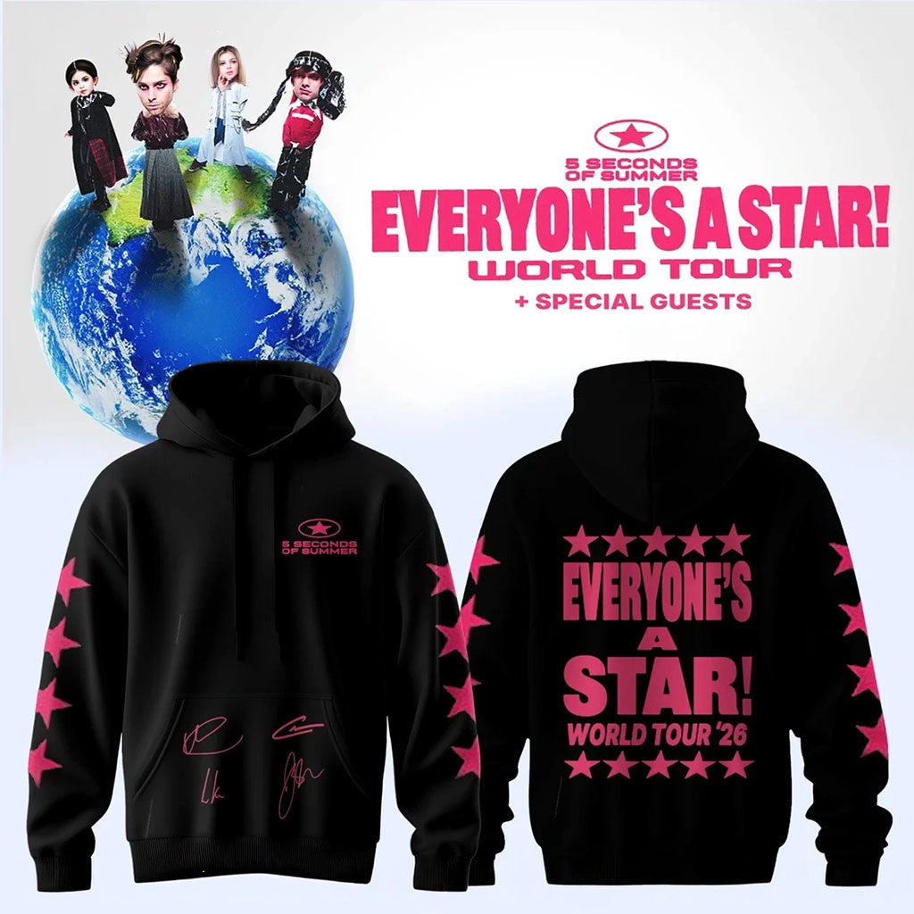 5 Seconds Of Summer Merch 2026 5SOS Everyone's A Star World Tour Signed Hoodie Music Fan Outfit