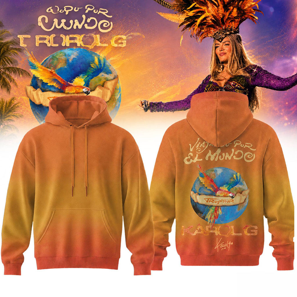 Karol G Merch Viajando Por El Mundo Tropitour Graphic Hoodie Music Fan Clothing BFF Gifts