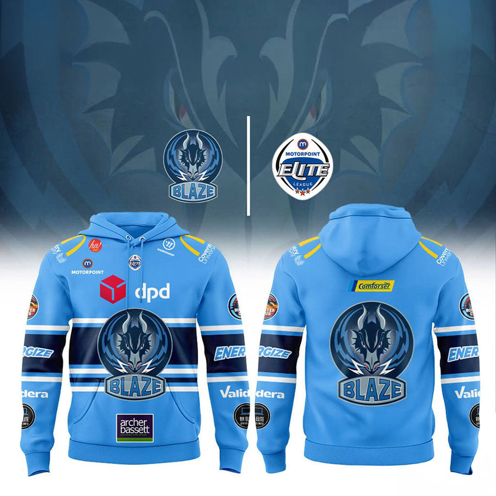 Motorpoint Elite League Blaze Ice Hockey Team Blue Hoodie 2026 Gift For Sports Fans
