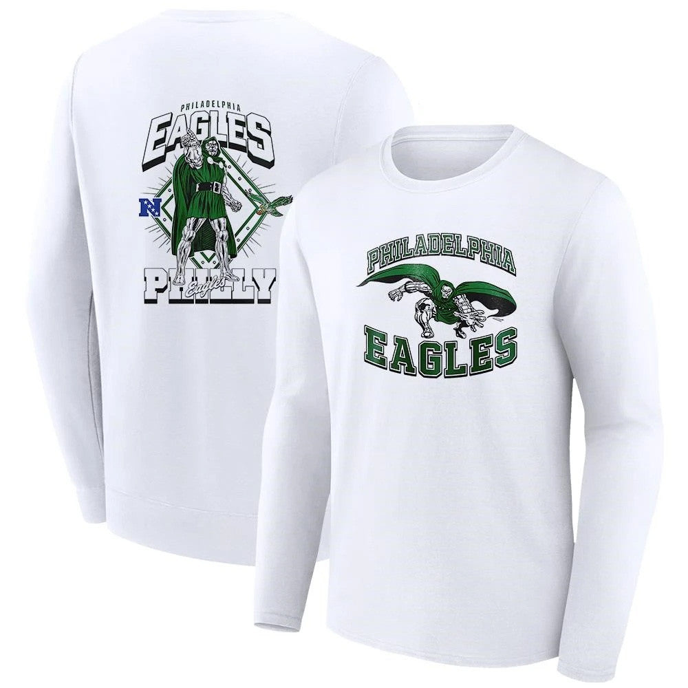 Doctor Doom x Philadelphia Eagles Merch 2026 Philadelphia Football Cartoon Long Sleeve T-Shirt