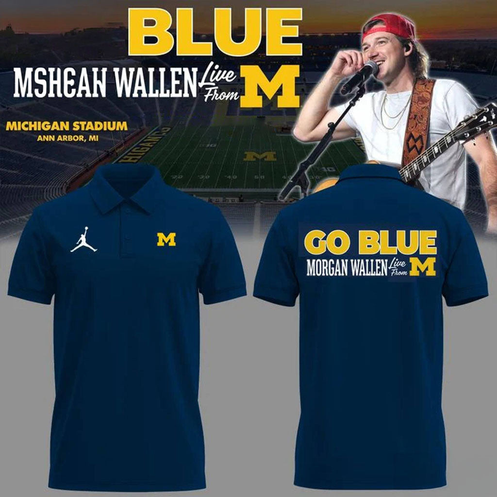 Morgan Wallen Go Blue Michigan Stadium Live From M July 2026 Navy Polo Shirt Morgan Wallen Merch