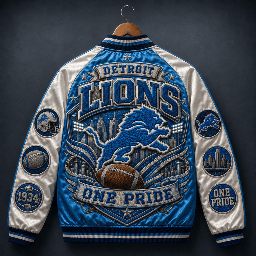 Detroit Lions One Pride Varsity Jacket Lions Merch Detroit Game Day Gift