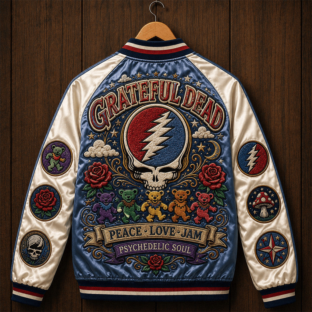Grateful Dead Merch Peace Love Jam Psychedelic Soul Jacket Dancing Bears Rock Music Fan Gift