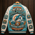 Miami Dolphins Fins Up Miami Pride Wave of Victory Varsity Jacket Dolphins Merch Game Day Gift