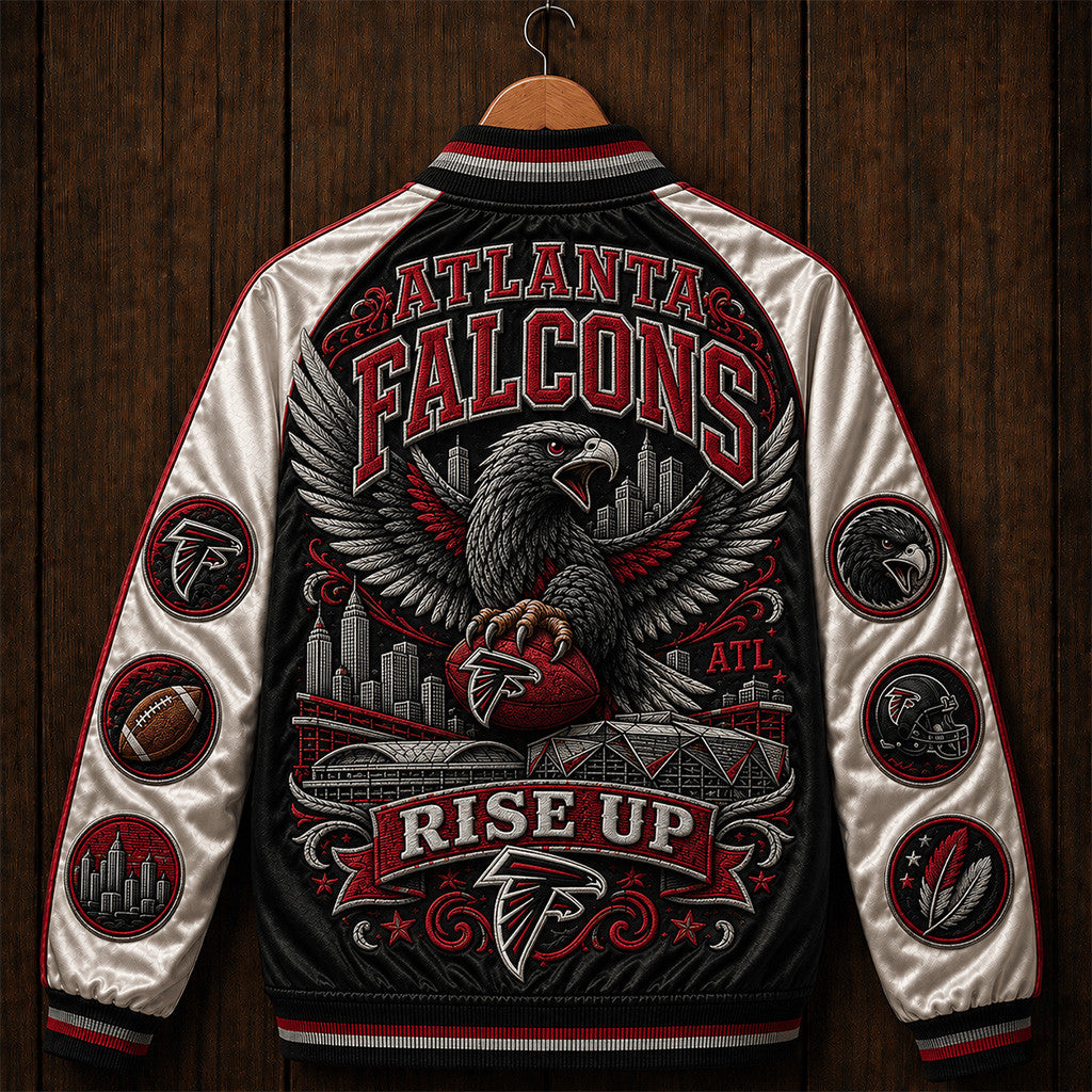 Atlanta Falcons Rise Up Eagle Varsity Jacket Atlanta Football Merch Game Day Gifts For Fan