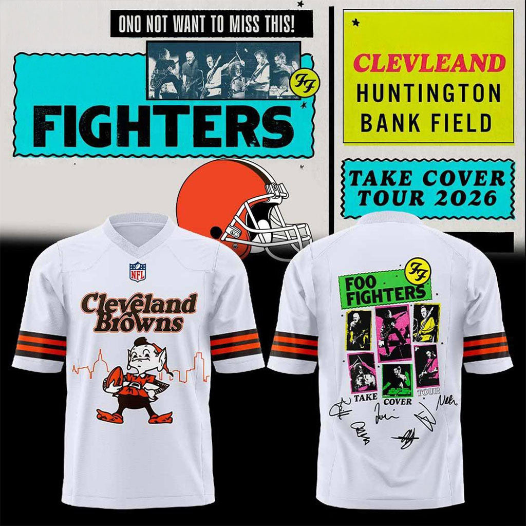Cleveland Browns X Foo Fighters 2026 Take Over Tour White Football Jersey Browns Merch