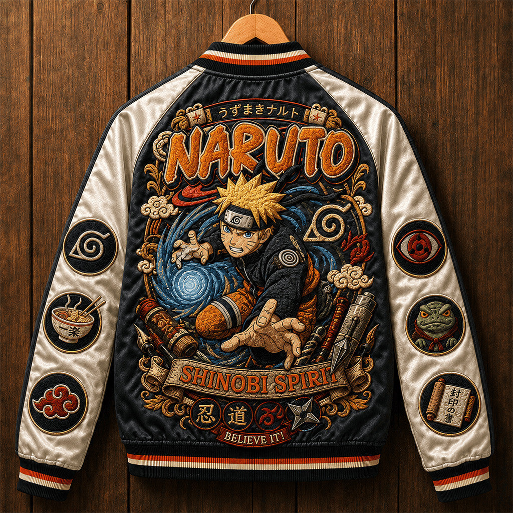 Naruto Shinobi Spirit Believe It Varsity Jacket Naruto Uzumaki Anime Apparel Ninja Fan Gift