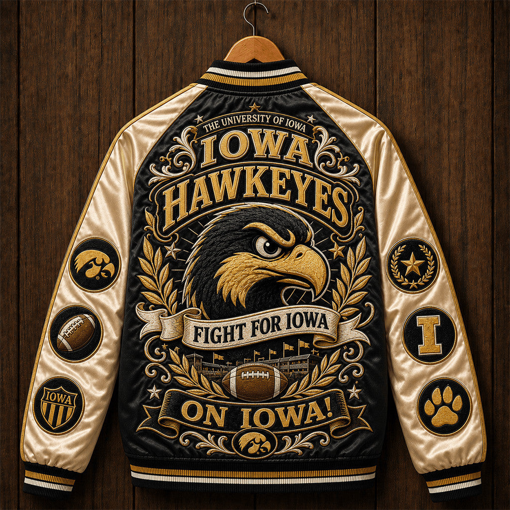 Iowa Hawkeyes Fight for Iowa On Iowa Varsity Jacket Hawkeyes Merch Presents For Football Fans - Merchluma