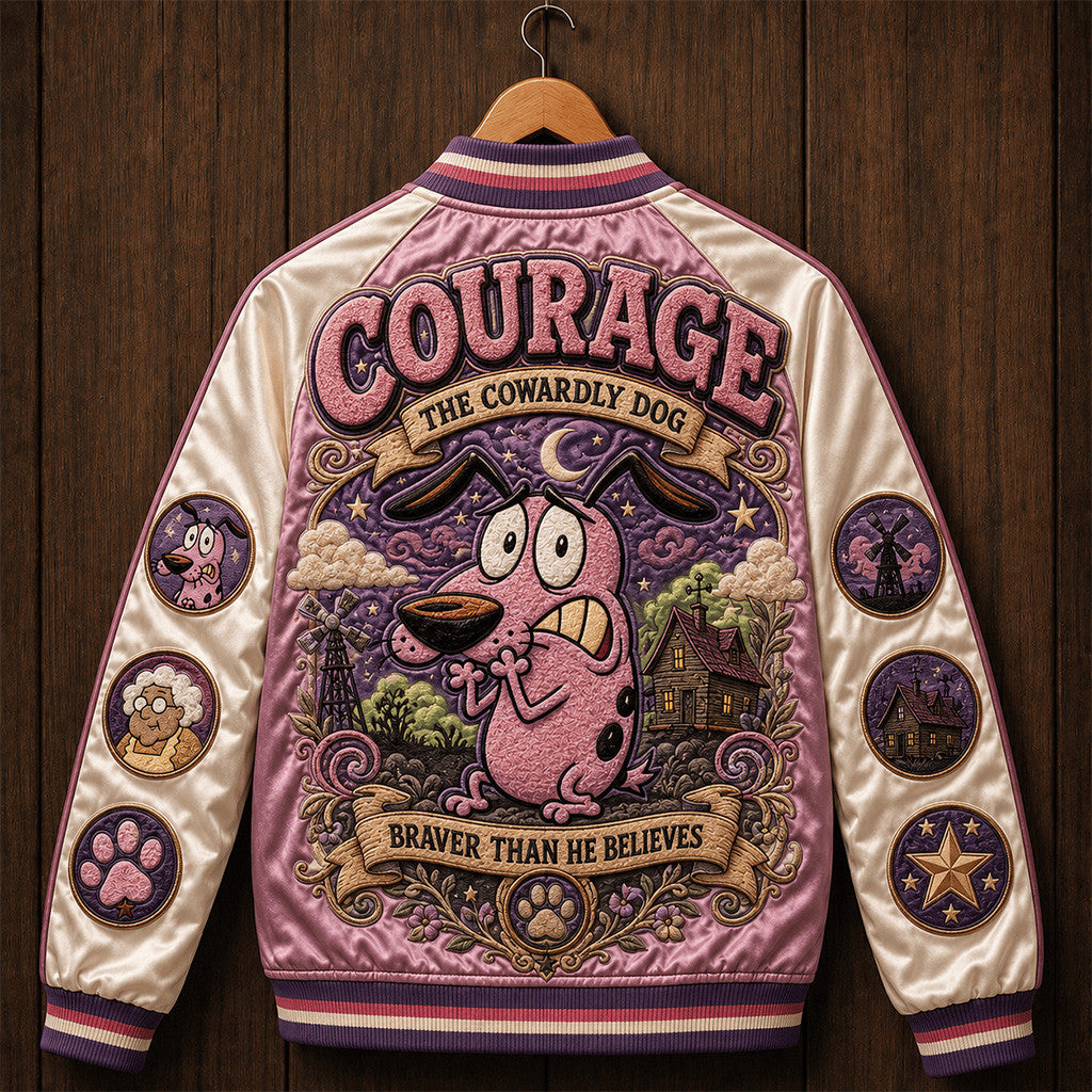 Courage The Cowardly Dog Braver Than He Believes Varsity Jacket Gifts For Cartoon Fan - Merchluma
