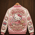 Hello Kitty Merch Happiness Is Hello Kitty Varsity Jacket Cute Pink Kawaii Cartoon Apparel Gift - Merchluma