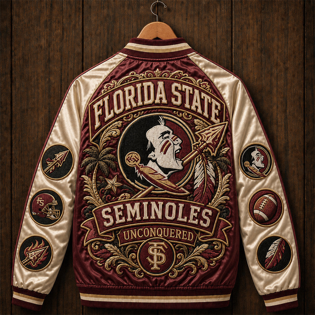 Florida State Seminoles Unconquered Varsity Jacket Seminoles Merch Gifts For Football Fan - Merchluma