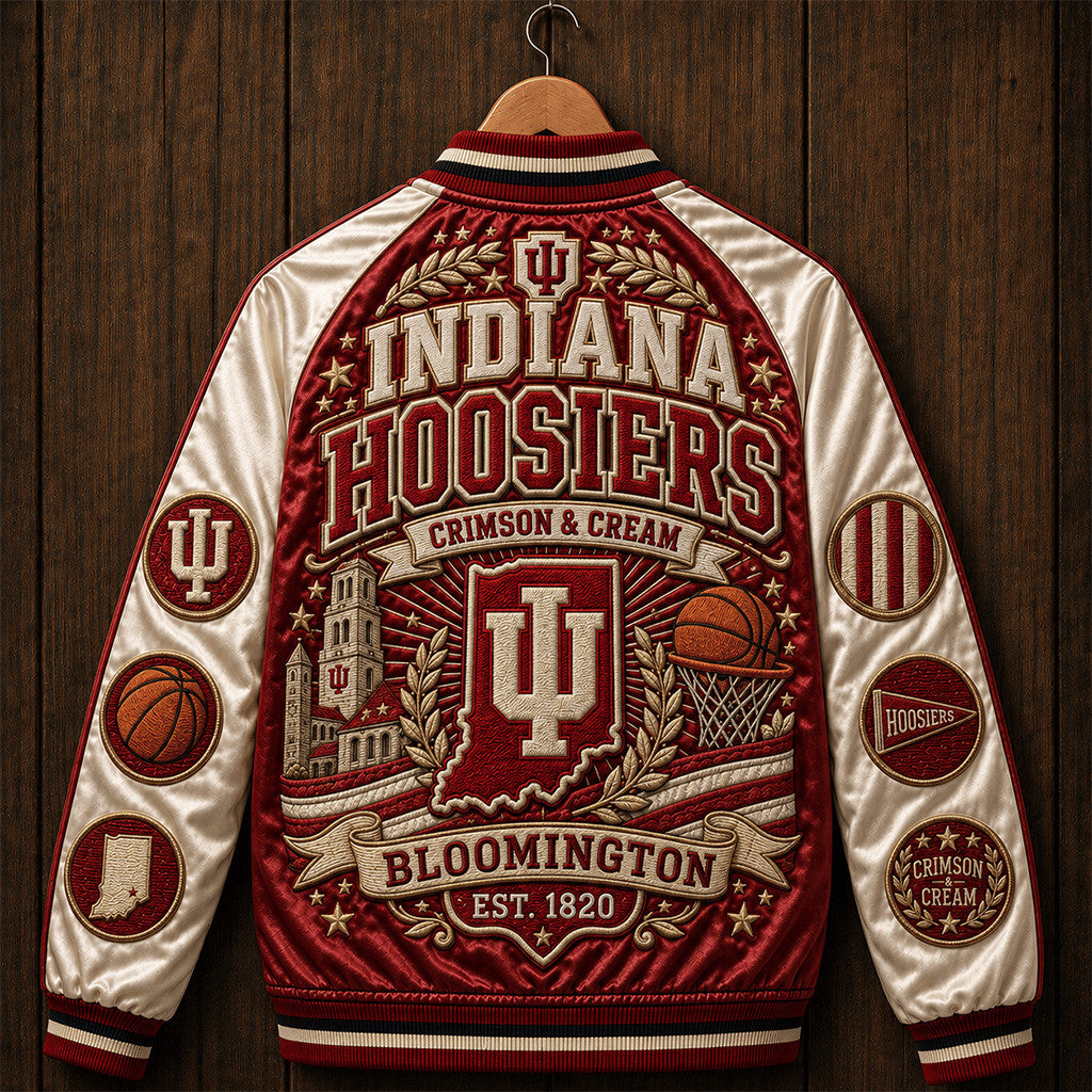 Indiana Hoosiers Crimson And Cream Bloomington Varsity Jacket Hoosiers Merch Game Day Gift - Merchluma