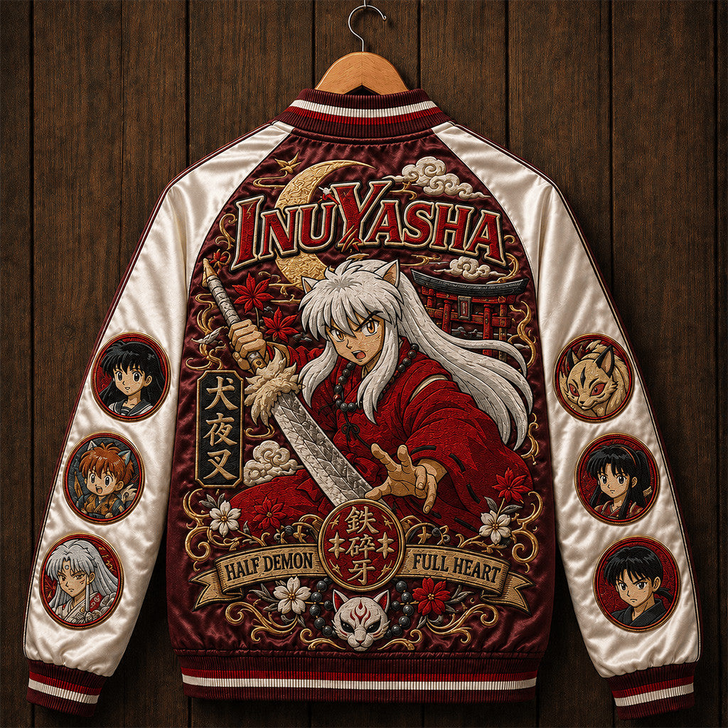 Inuyasha Half Demon Full Heart Varsity Jacket Japanese Anime Character Clothes Inuyasha Fan Gift - Merchluma