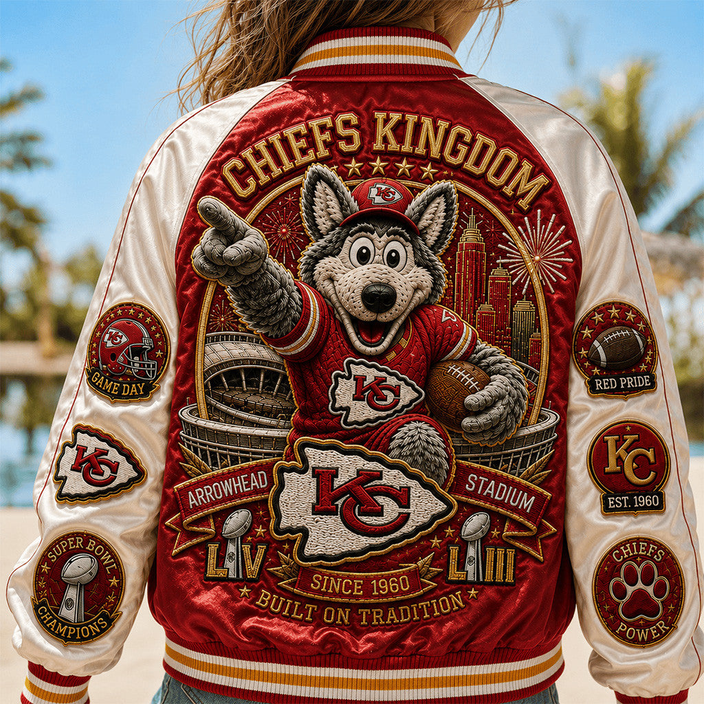 Kansas City Chiefs Kingdom Built on Tradition Varsity Jacket Chiefs Merch Gifts For Football Fan - Merchluma