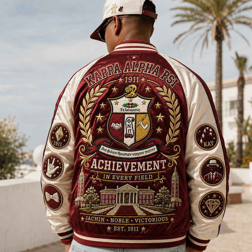 Kappa Alpha Psi 1911 Achievement in Every Field Varsity Jacket Kappa Alpha Psi Merch Fan Gear - Merchluma