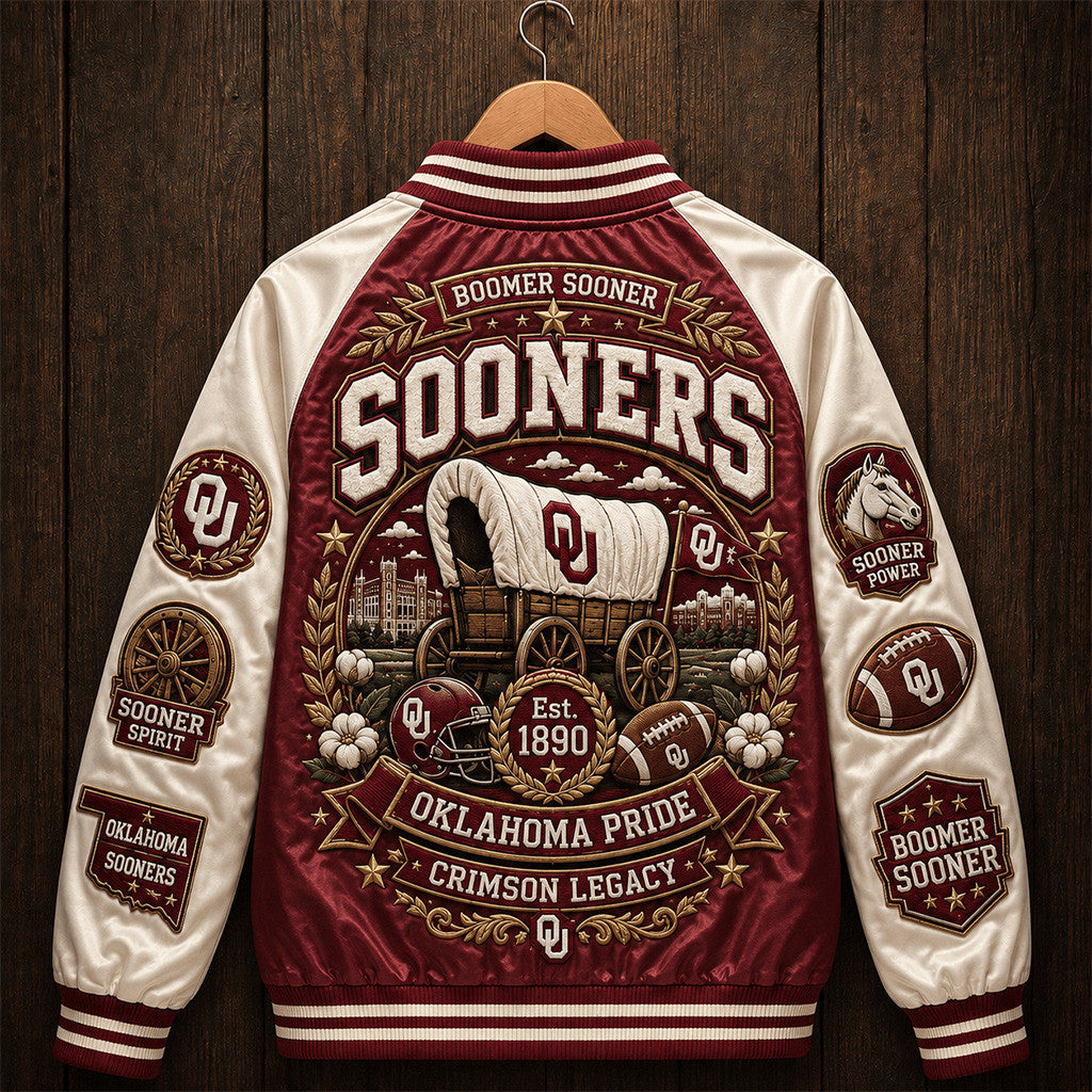 Oklahoma Sooners Boomer Sooner Oklahoma Pride Varsity Jacket Sooners Merch Gifts For Fans - Merchluma