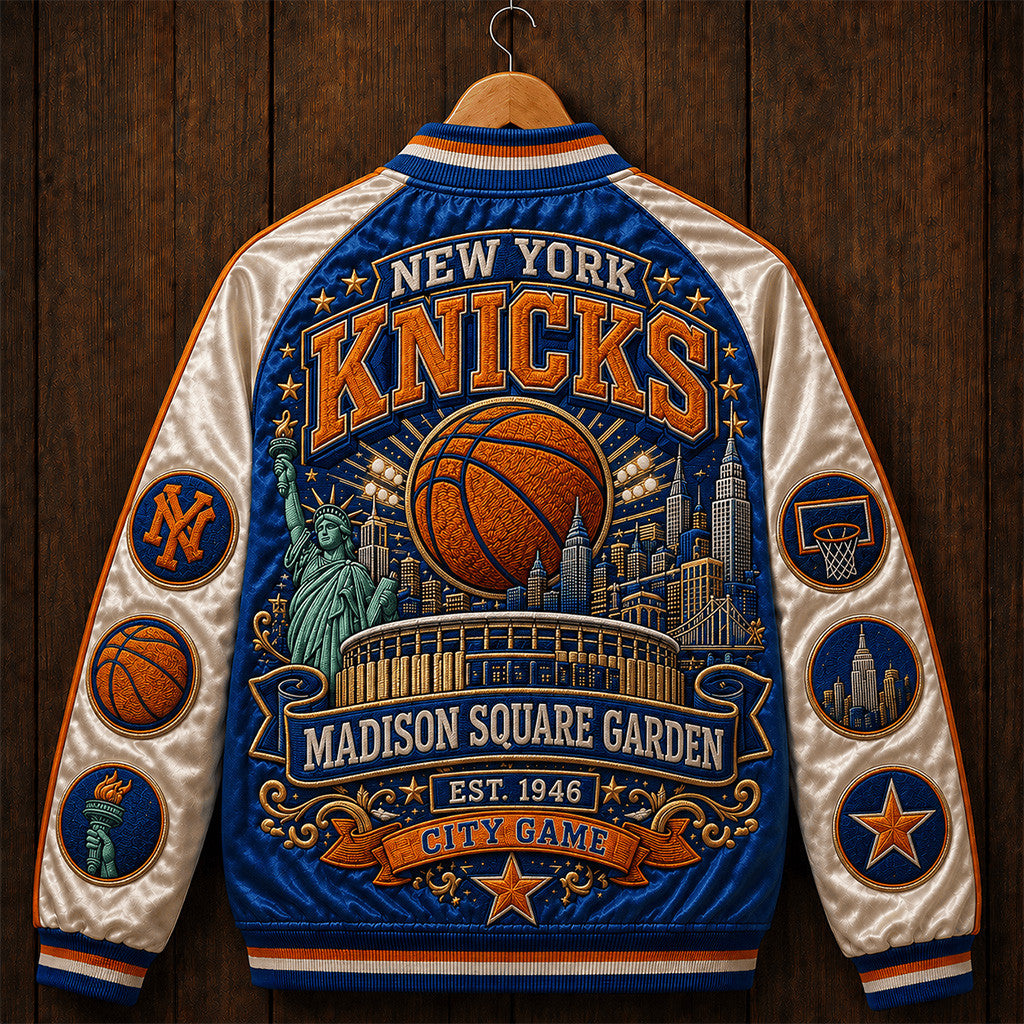 New York Knicks Madison Square Garden City Game Varsity Jacket Knicks Merch Game Day Gift - Merchluma