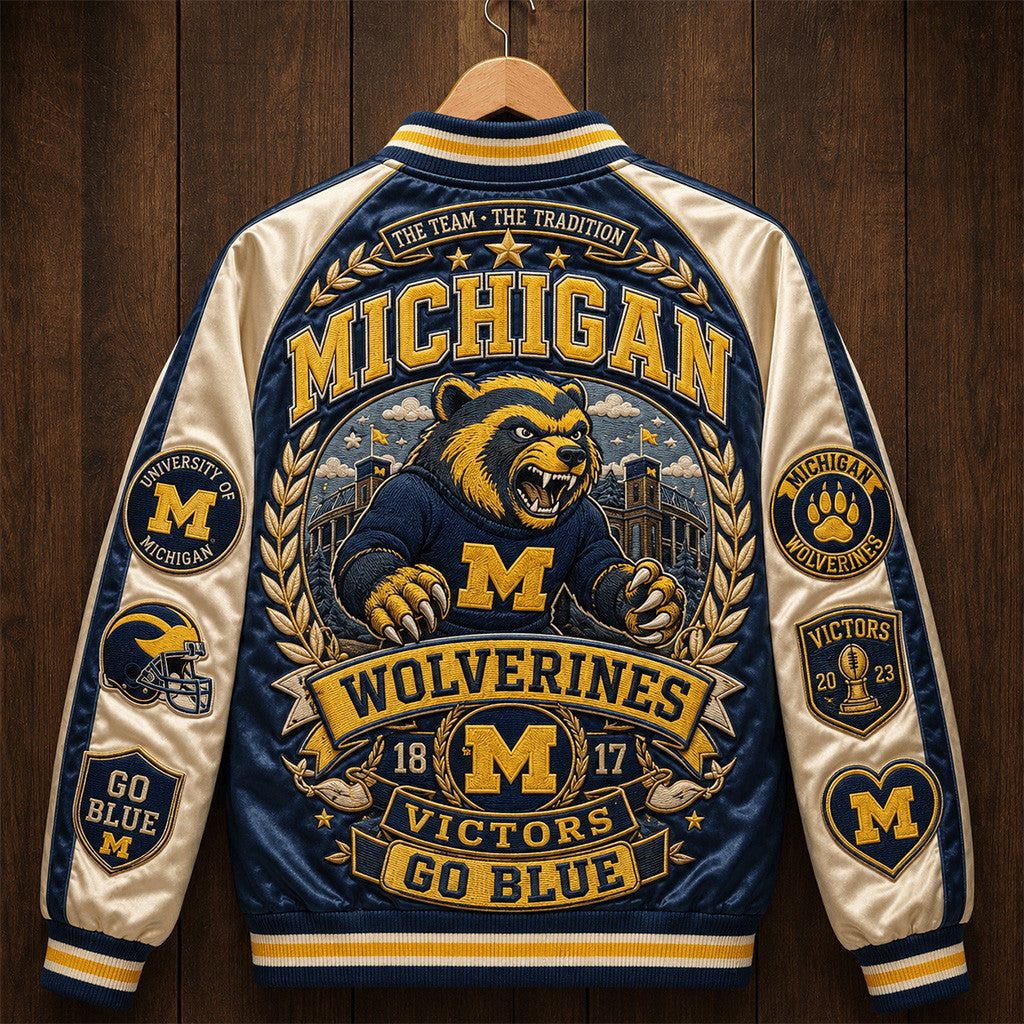 Michigan Wolverines Victors Go Blue Varsity Jacket Michigan Football Merch Game Day Gift - Merchluma