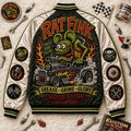 Rat Fink Grease Grime Glory Kustom Mayhem Varsity Jacket Hot Rod Racing Apparel Rat Fink Merch - Merchluma