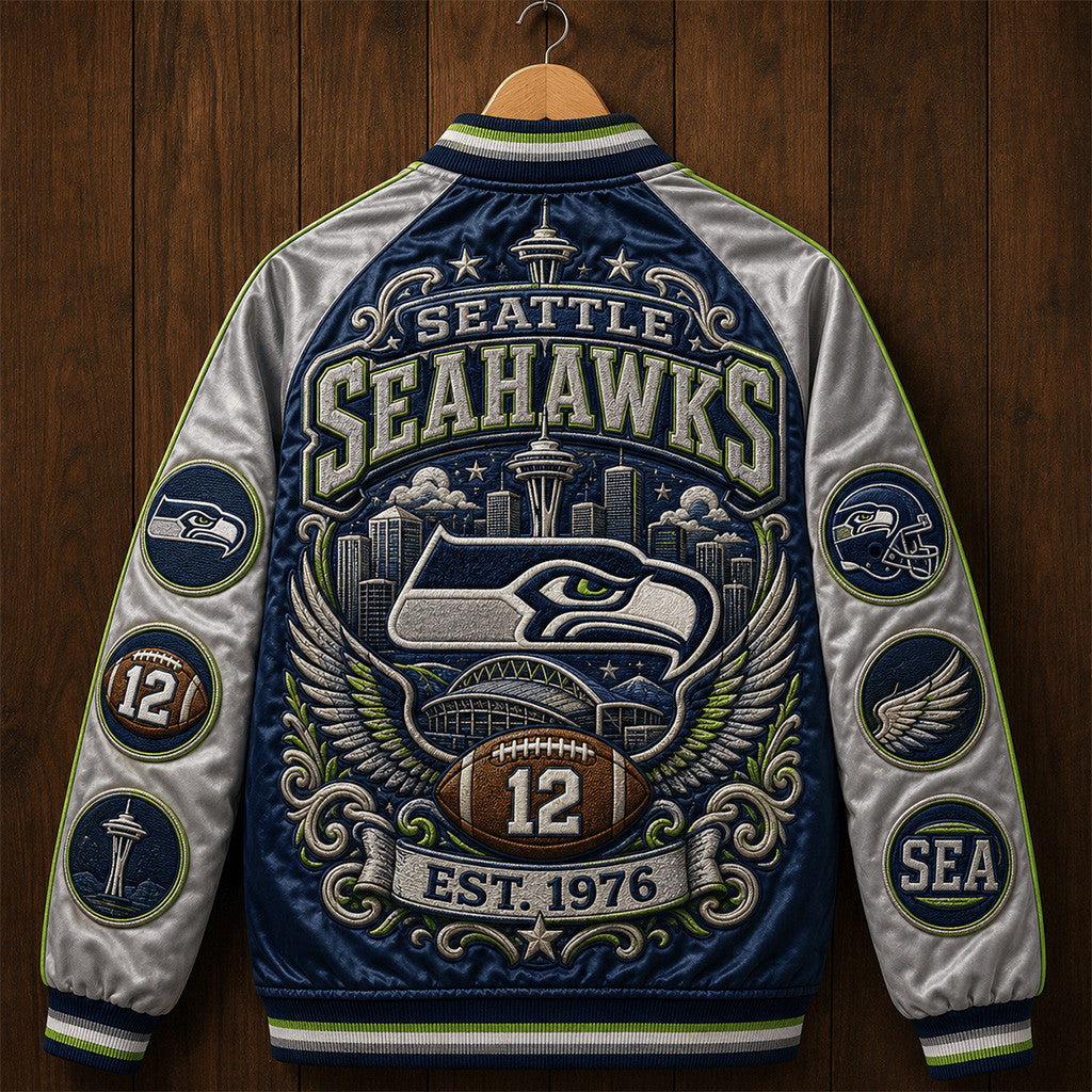 Seattle Seahawks 12th Man Est 1976 Varsity Jacket Seahawks Merch Game Day Gifts - Merchluma