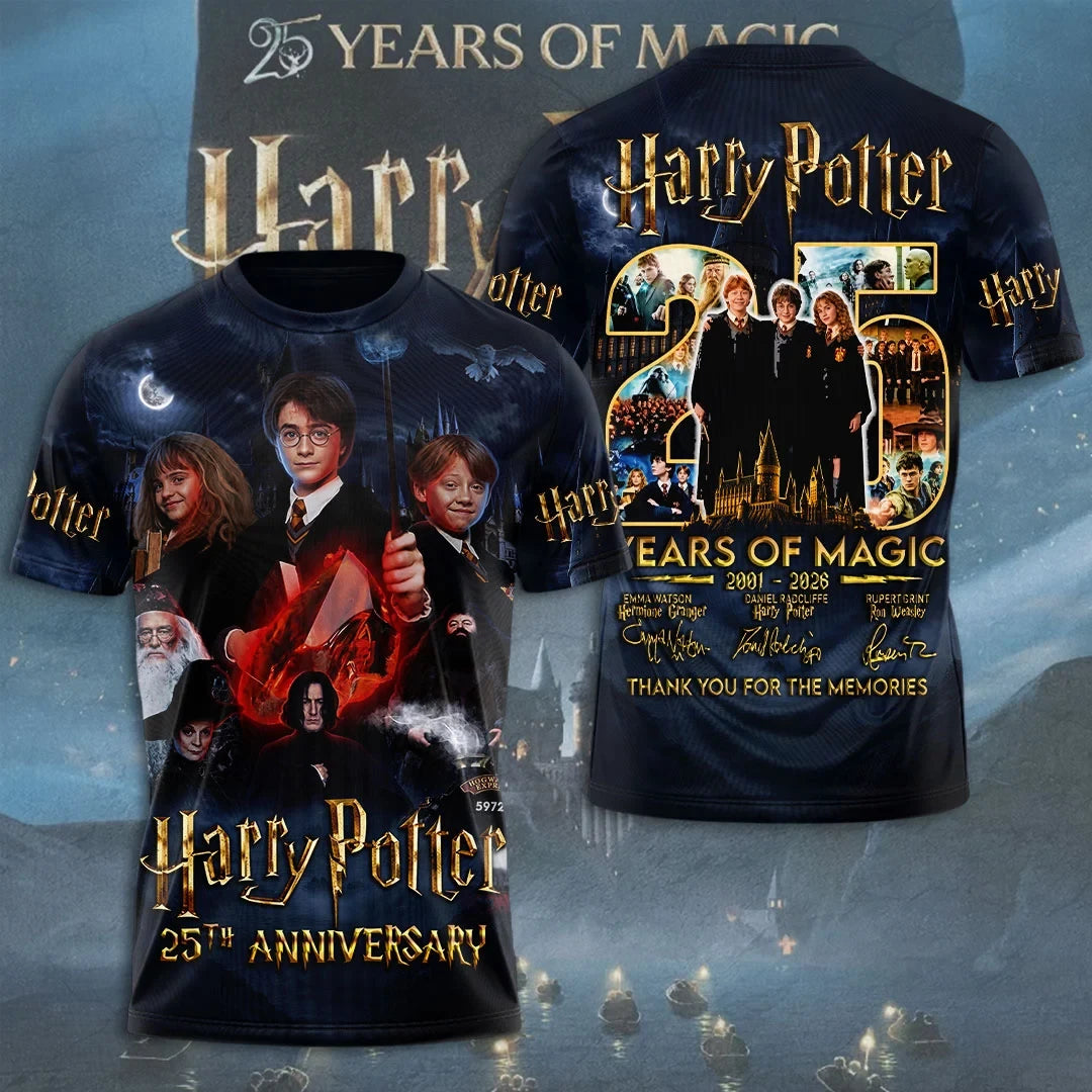 Harry Potter 25th Anniversary T-Shirt 25 Years Of Magic 2001 2026 Wizarding World Shirt - Merchluma