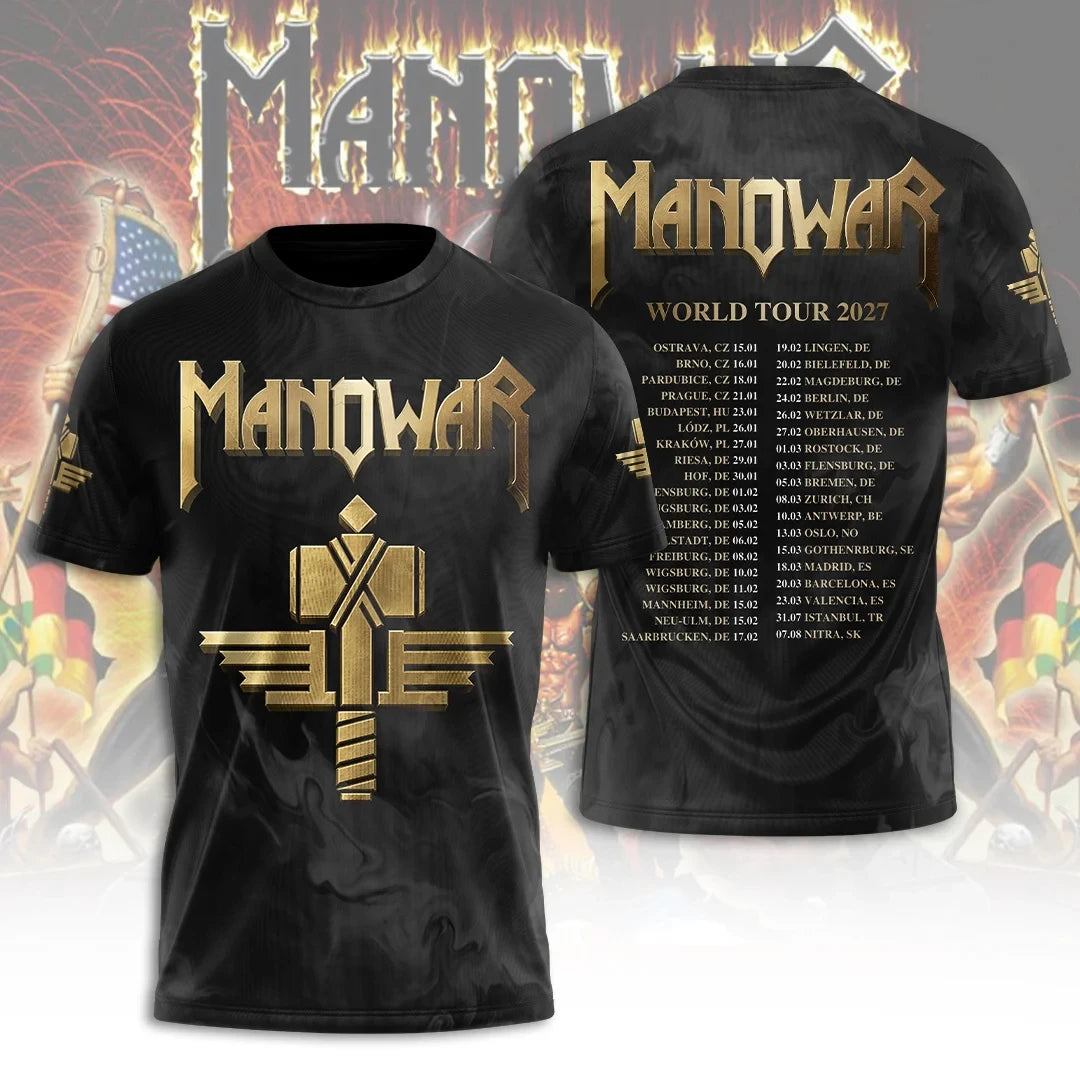Manowar Fighting The World T-Shirt World Tour 2027 Heavy Metal Concert Shirt Manowar Merch - Merchluma