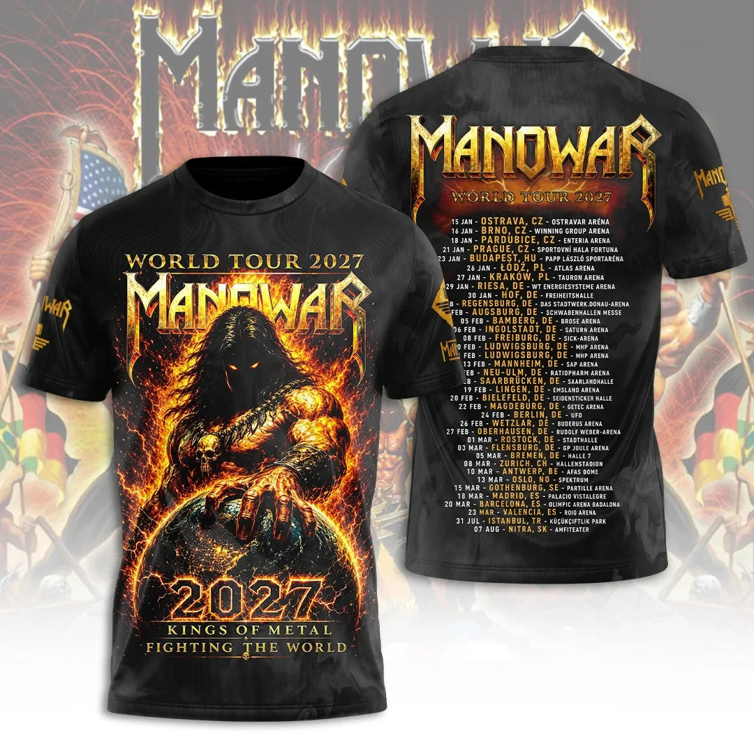 Manowar Kings Of Metal T-Shirt 2027 World Tour Heavy Metal Band Graphic Tee Manowar Merch - Merchluma