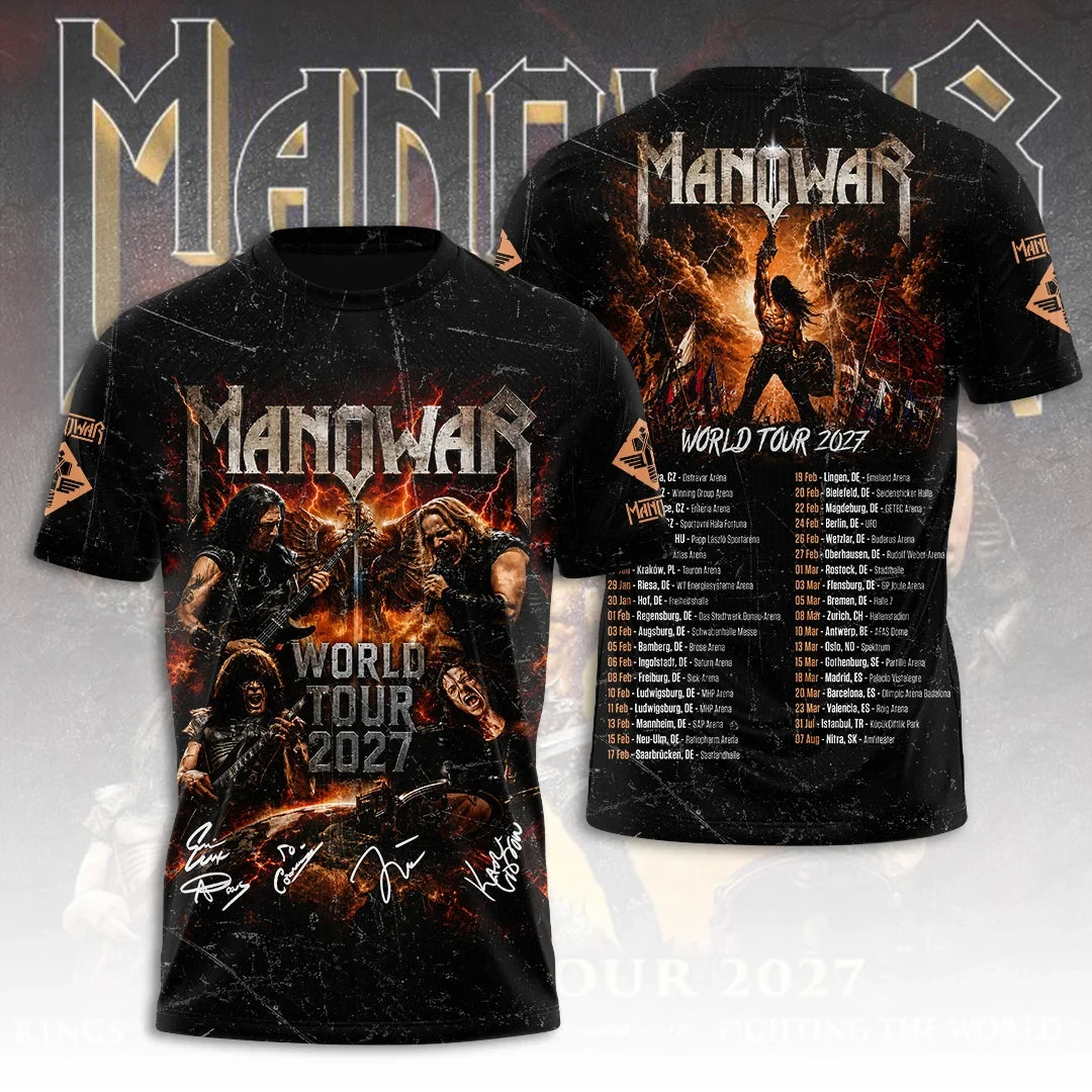 Manowar Merch Kings Of Metal World Tour 2027 T-Shirt Heavy Metal Rock Band Concert Tee - Merchluma
