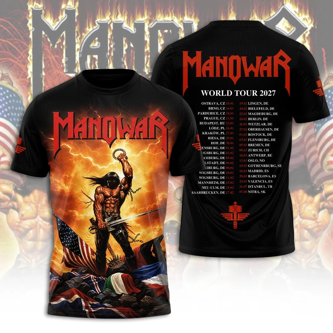 Manowar World Tour 2027 Shirt Fighting The World Heavy Metal Music Graphic Tee Manowar Merch - Merchluma