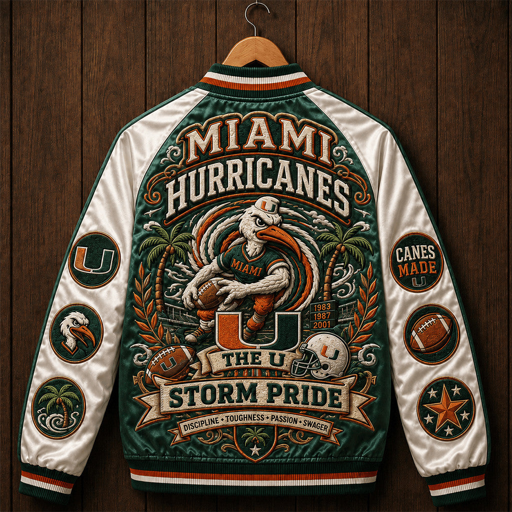 Miami Hurricanes The U Storm Pride Varsity Jacket Hurricanes Merch Miami Game Day Gift - Merchluma