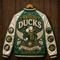 Oregon Ducks Fly With Grace Win With Class Varsity Jacket Ducks Merch Football Fan Gifts - Merchluma