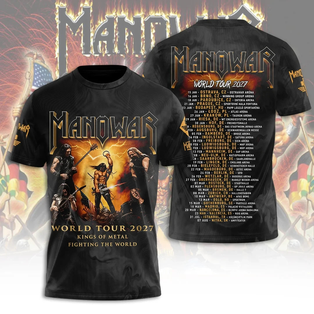 Manowar World Tour 2027 T-Shirt Kings Of Metal Fighting The World Heavy Metal Band Shirt - Merchluma