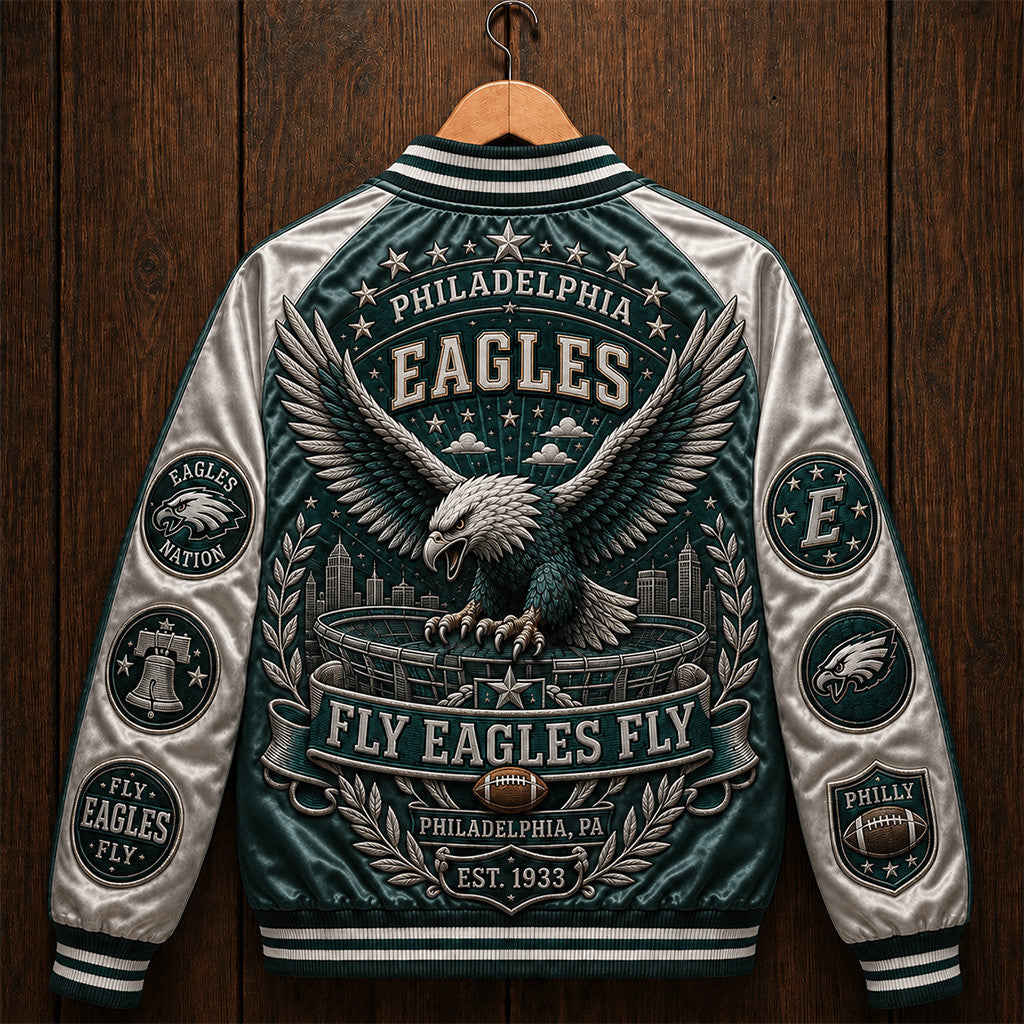 Philadelphia Eagles Fly Eagles Fly Varsity Jacket Philadelphia Football Fan Gear Game Day Gift - Merchluma