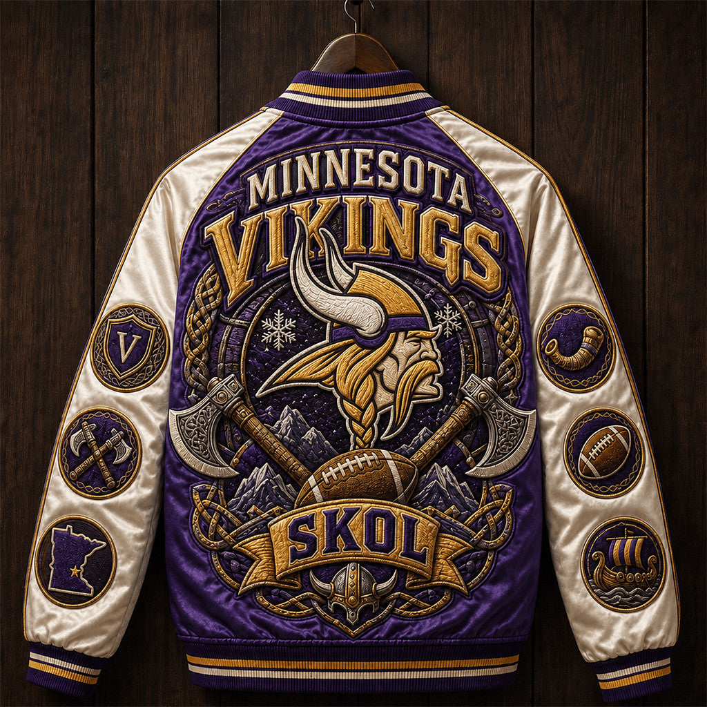 Minnesota Vikings SKOL Viking Pride Varsity Jacket Vikings Merch Game Day Gifts For Football Fan - Merchluma