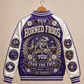 TCU Horned Frogs Merch Fear The Frog Varsity Jacket Fort Worth Football Fan Gear Game Day Gift - Merchluma