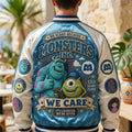 Monsters Inc We Scare Because We Care Varsity Jacket Sulley Mike Wazowski Cartoon Gear Fan Gift - Merchluma