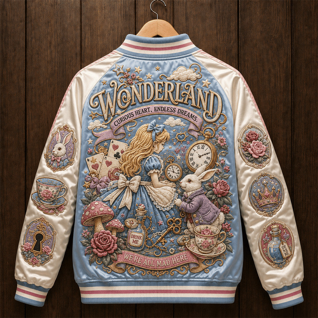 Wonderland We're All Mad Here Jacket Easter Day Apparel Gifts For Girlfriend - Merchluma
